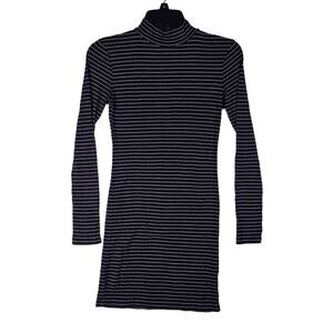 Forever 21 Black Striped Mock Neck Long Sleeve Ribbed Mini Dress Size Small